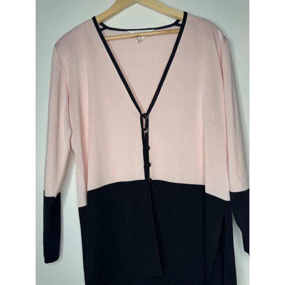 Exclusively Misook Pink Black Color Block Button Cardigan Size Large Acrylic - Picture 2 of 9